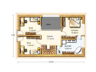 Fertighaus Schubert von Holzhaus Roßkopf Schlüsselfertig ab 284500€, Satteldach-Klassiker Grundriss 2