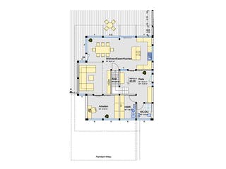 Fertighaus Holzskelettbau mit Flachdachanbau und Carport von Detmolder Fachwerkhaus Schlüsselfertig ab 550000€, Grundriss 1