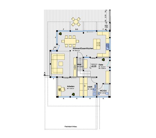 Fertighaus Holzskelettbau mit Flachdachanbau und Carport von SCHULZE Holzbau Schlüsselfertig ab 550000€, Fachwerk Grundriss 1