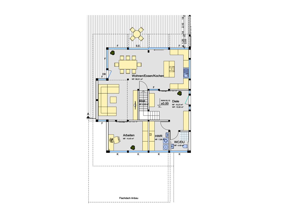 Fertighaus Holzskelettbau mit Flachdachanbau und Carport von Detmolder Fachwerkhaus Schlüsselfertig ab 550000€, Grundriss 1