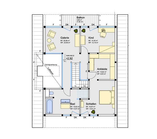 Fertighaus Holzskelettbau mit Flachdachanbau und Carport von SCHULZE Holzbau Schlüsselfertig ab 550000€, Fachwerk Grundriss 2
