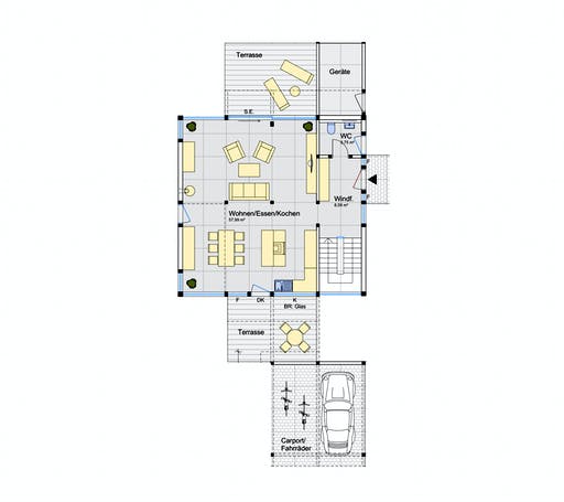 Fertighaus Holzskelettbau mit freistehendem Carport von SCHULZE Holzbau Schlüsselfertig ab 390000€, Fachwerk Grundriss 1