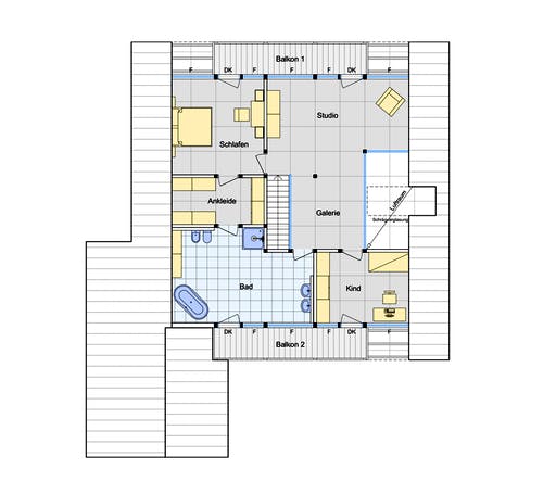 Fertighaus Holzskelettbau mit schwarzer Fachwerkkonstruktion von SCHULZE Holzbau Schlüsselfertig ab 678000€, Grundriss 2