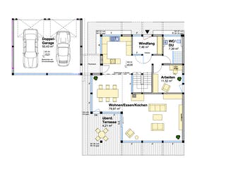 Fertighaus Holzskelettbau mit freistehender Doppelgarage von Detmolder Fachwerkhaus Schlüsselfertig ab 650000€, Grundriss 1