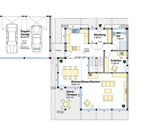 Fertighaus Holzskelettbau mit freistehender Doppelgarage von SCHULZE Holzbau Schlüsselfertig ab 650000€, Fachwerk Grundriss 1