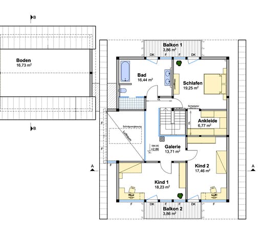 Fertighaus Holzskelettbau mit freistehender Doppelgarage von SCHULZE Holzbau Schlüsselfertig ab 650000€, Fachwerk Grundriss 2