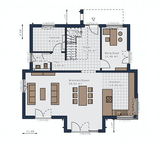 Fertighaus Selection-E-175 E1 von Schwabenhaus Schlüsselfertig ab 434235€, Satteldach-Klassiker Grundriss 1