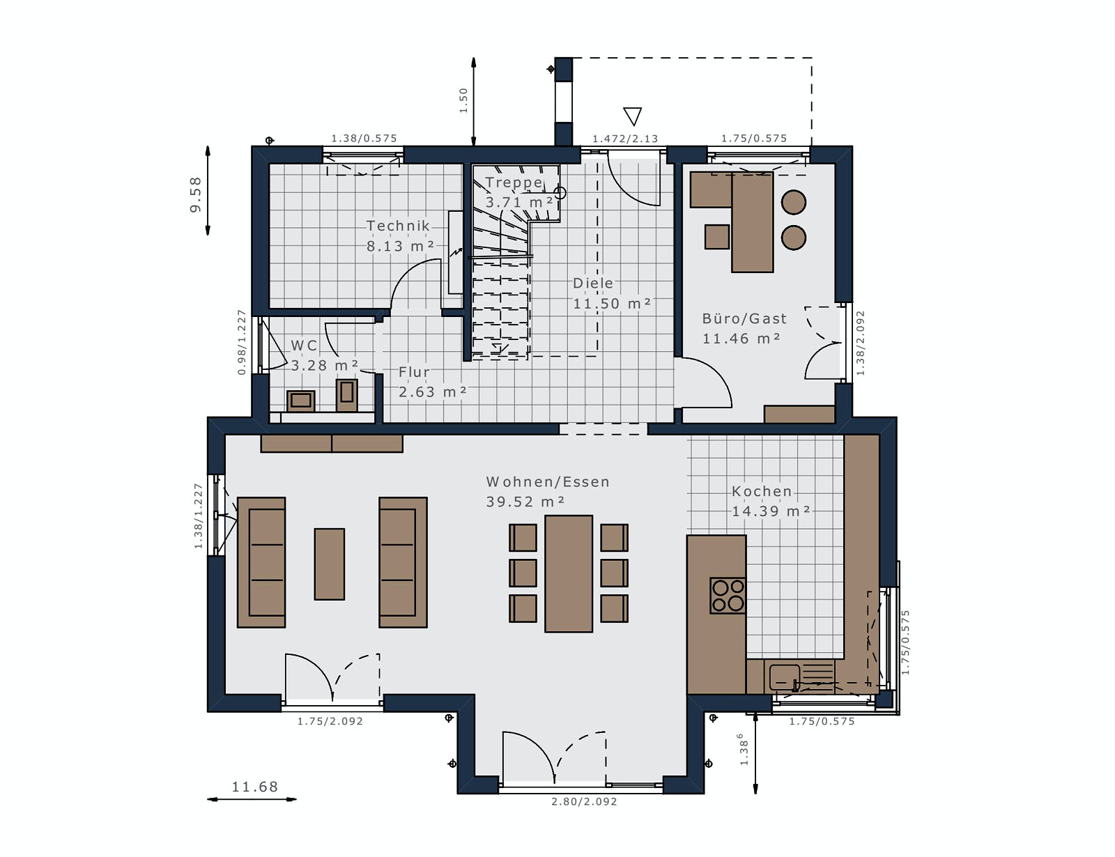 Fertighaus Selection-E-175 E1 von SCHWABENHAUS Schlüsselfertig ab 434235€, Satteldach-Klassiker Grundriss 1
