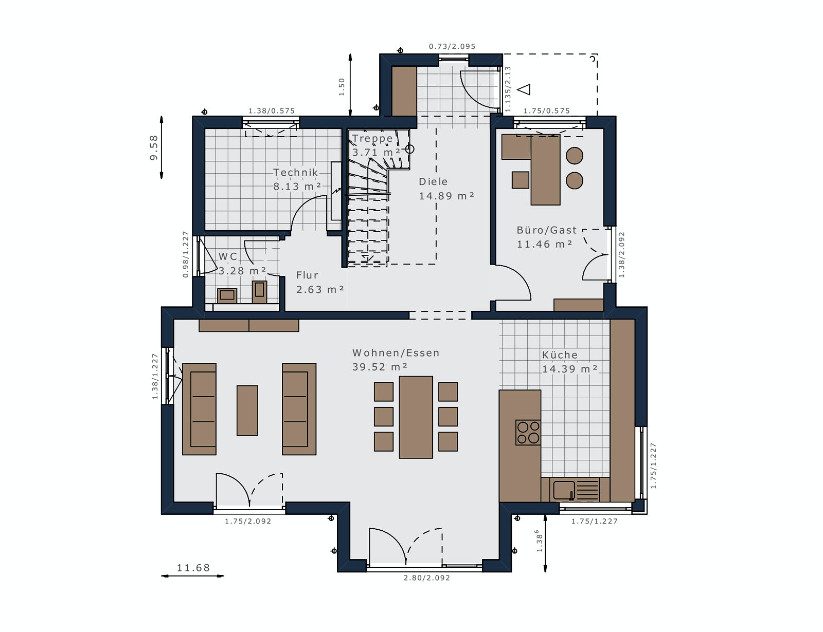 Fertighaus Selection-E-175 E3 von SCHWABENHAUS Schlüsselfertig ab 442671€, Satteldach-Klassiker Grundriss 1