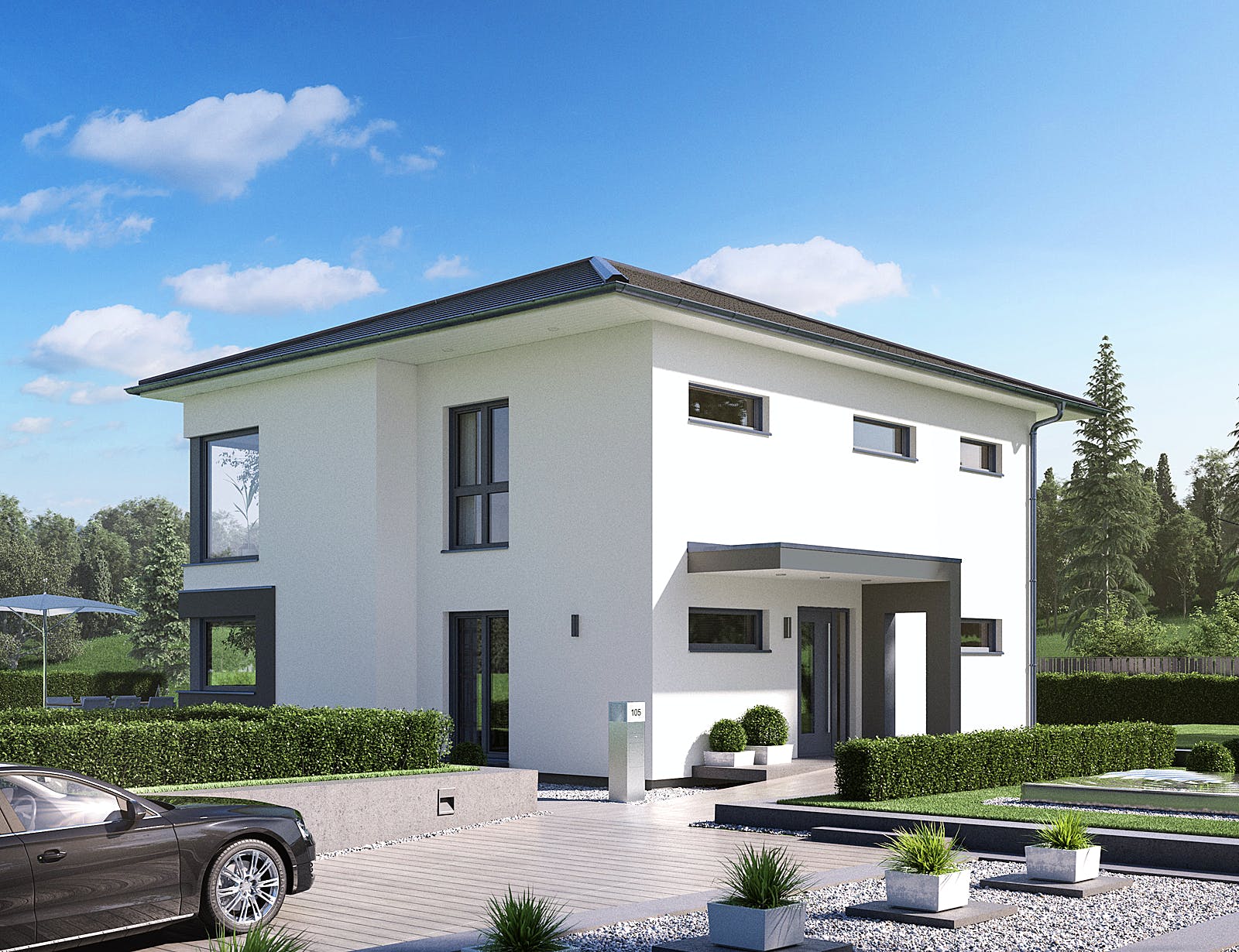 Fertighaus Selection-E-175 E4 von SCHWABENHAUS Schlüsselfertig ab 468028€, Stadtvilla Außenansicht 2