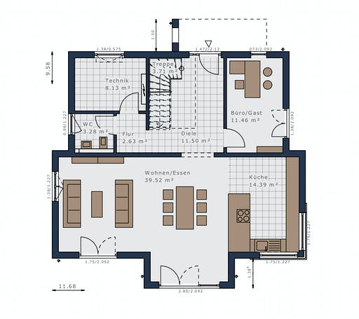 Fertighaus Selection-E-175 E4 von Schwabenhaus Schlüsselfertig ab 468028€, Stadtvilla Grundriss 1