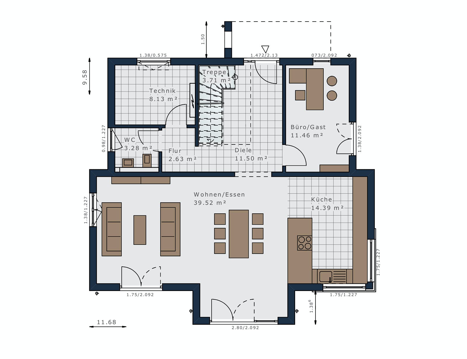Fertighaus Selection-E-175 E4 von SCHWABENHAUS Schlüsselfertig ab 468028€, Stadtvilla Grundriss 1