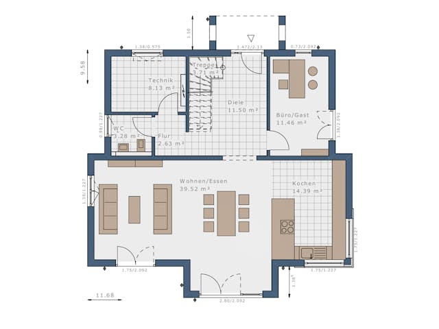 Fertighaus Selection-E-175 E5 von SCHWABENHAUS Schlüsselfertig ab 552168€, Cubushaus Grundriss 1