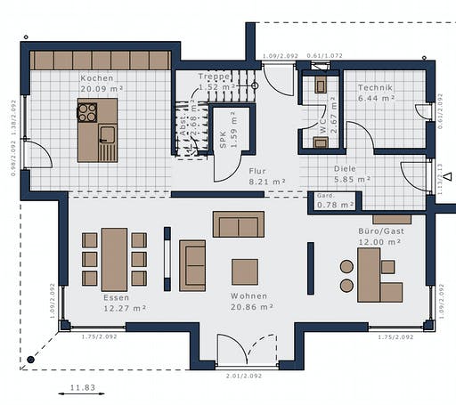 Fertighaus Selection-E-169 E1 von Schwabenhaus Schlüsselfertig ab 448277€, Satteldach-Klassiker Grundriss 1