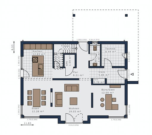 Fertighaus Selection-E-169 E3 von Schwabenhaus Schlüsselfertig ab 448678€, Satteldach-Klassiker Grundriss 1