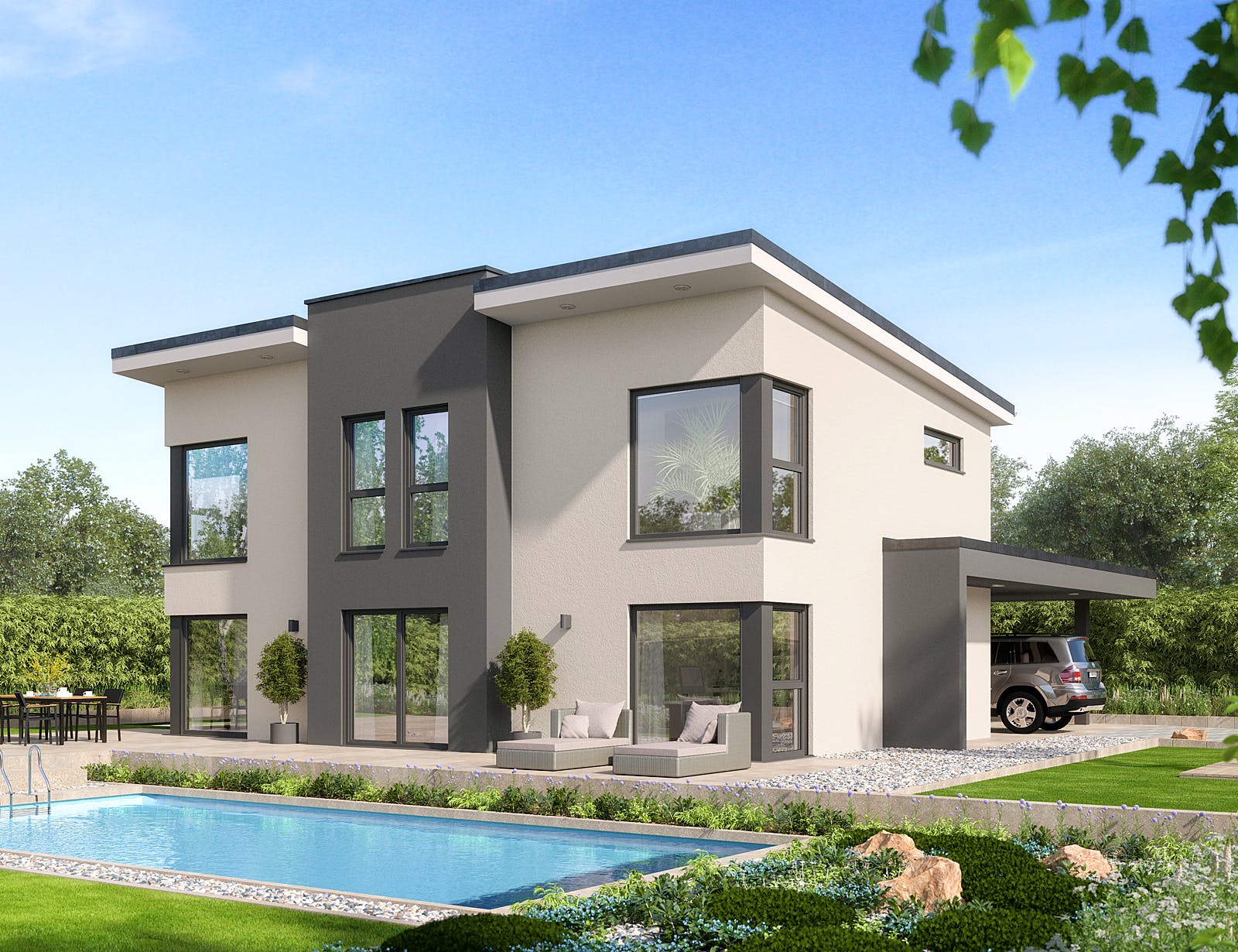 Fertighaus Selection-E-169 E6 von SCHWABENHAUS Schlüsselfertig ab 474705€, Pultdachhaus Außenansicht 1