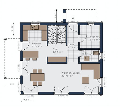 Fertighaus Sensation-E-132 E1 von Schwabenhaus Schlüsselfertig ab 268271€, Satteldach-Klassiker Grundriss 1