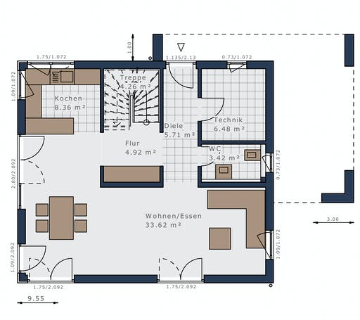 Fertighaus Sensation-E-132 E4 von Schwabenhaus Schlüsselfertig ab 367279€, Satteldach-Klassiker Grundriss 1
