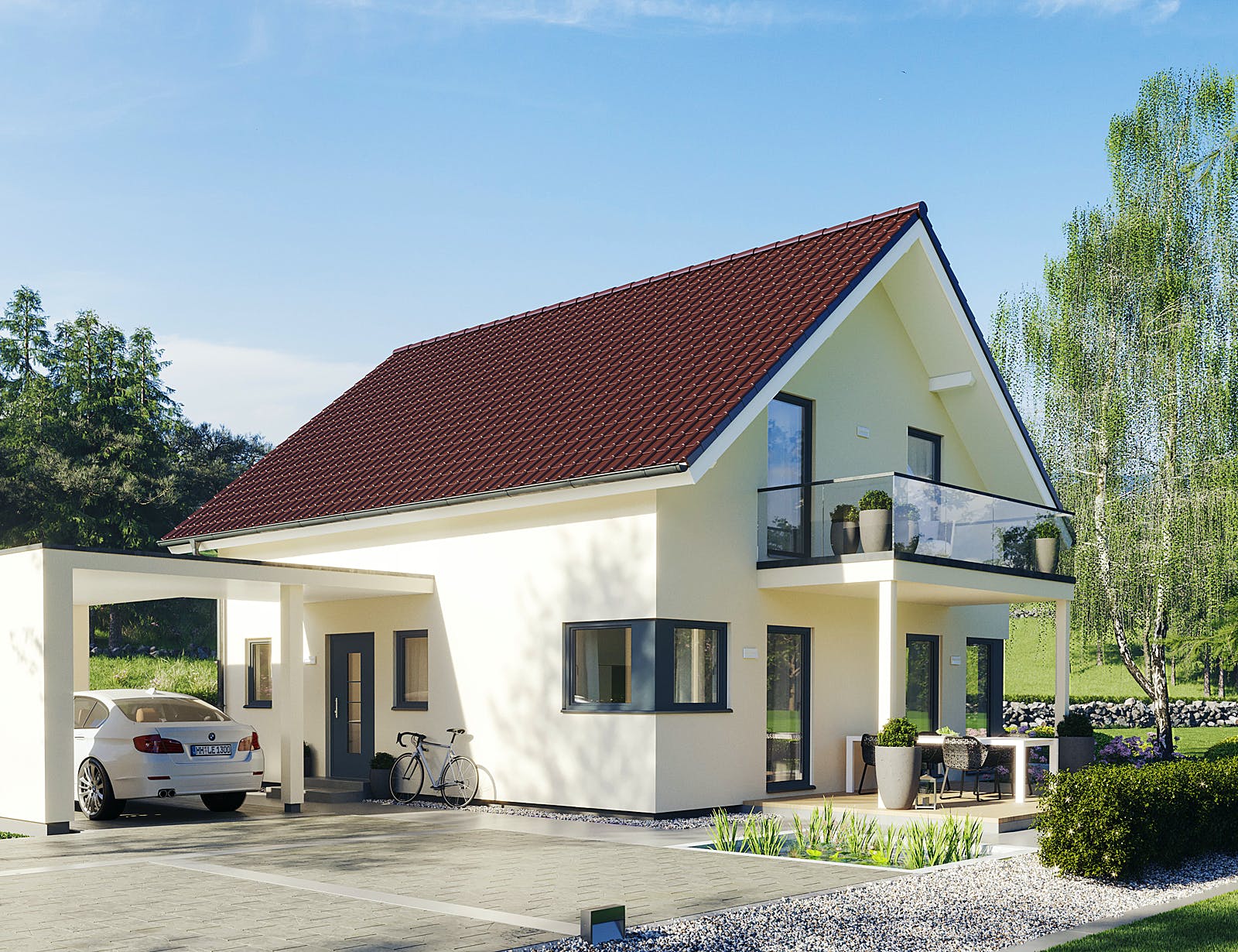 Fertighaus Sensation-E-133 E1 von SCHWABENHAUS Schlüsselfertig ab 355056€, Satteldach-Klassiker Außenansicht 1