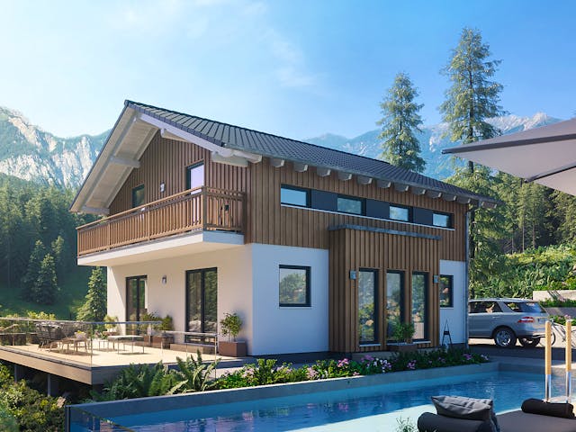 Fertighaus Sensation-E-133 E4 von SCHWABENHAUS Schlüsselfertig ab 393575€, Satteldach-Klassiker Außenansicht 1