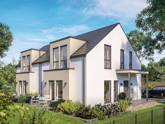 Fertighaus SmartSpace Doppelhäuser von SCHWABENHAUS Schlüsselfertig ab 304855€, Satteldach-Klassiker Außenansicht 1