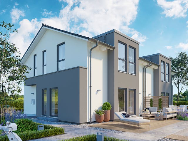 Fertighaus SmartSpace Doppelhäuser von SCHWABENHAUS Schlüsselfertig ab 304855€, Satteldach-Klassiker Außenansicht 15
