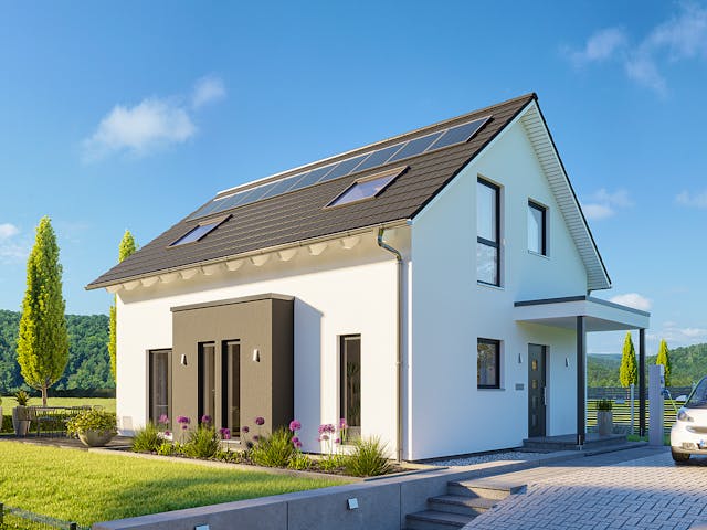 Fertighaus SmartSpace-E-120 E1 von SCHWABENHAUS Schlüsselfertig ab 337155€, Satteldach-Klassiker Außenansicht 1