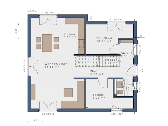 Fertighaus SmartSpace-E-140 E1 von SCHWABENHAUS Schlüsselfertig ab 376386€, Satteldach-Klassiker Grundriss 1