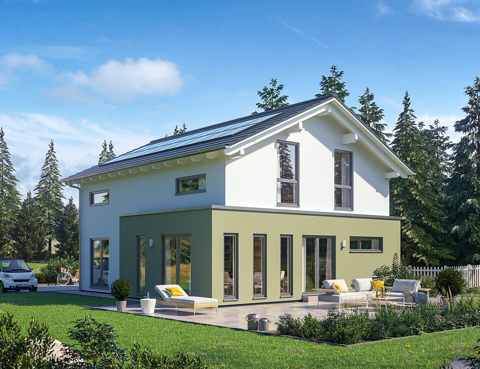 Fertighaus SmartSpace-E-140 E3 von SCHWABENHAUS Schlüsselfertig ab 360573€, Satteldach-Klassiker Außenansicht 1