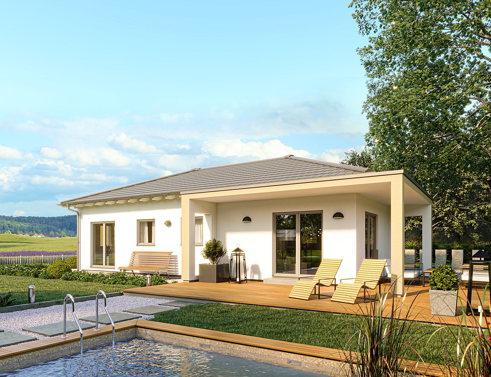 Fertighaus Solitaire-B-090 E2 von SCHWABENHAUS Schlüsselfertig ab 347668€, Bungalow Außenansicht 1