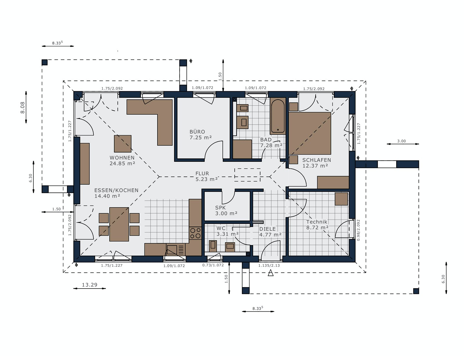 Fertighaus Solitaire-B-090 E2 von SCHWABENHAUS Schlüsselfertig ab 347668€, Bungalow Grundriss 1