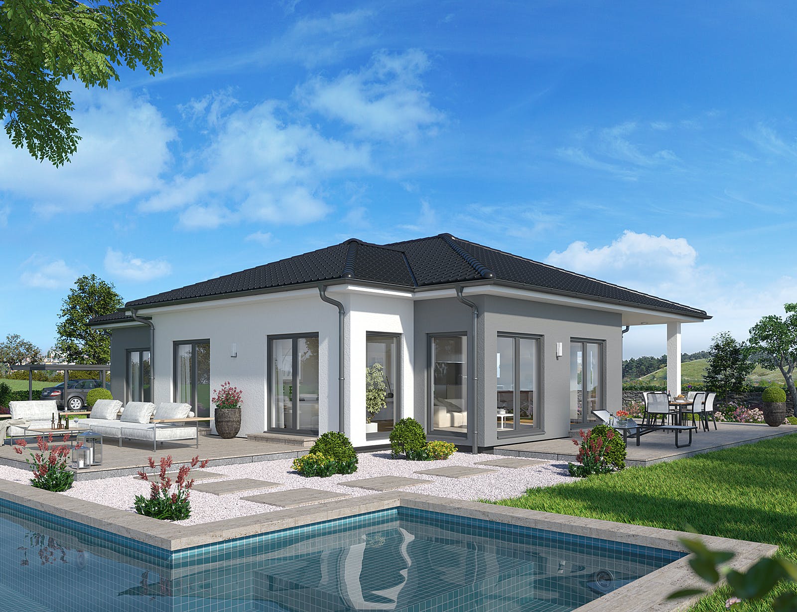Fertighaus Solitaire-B-110 E3 von SCHWABENHAUS Schlüsselfertig ab 381696€, Bungalow Außenansicht 1