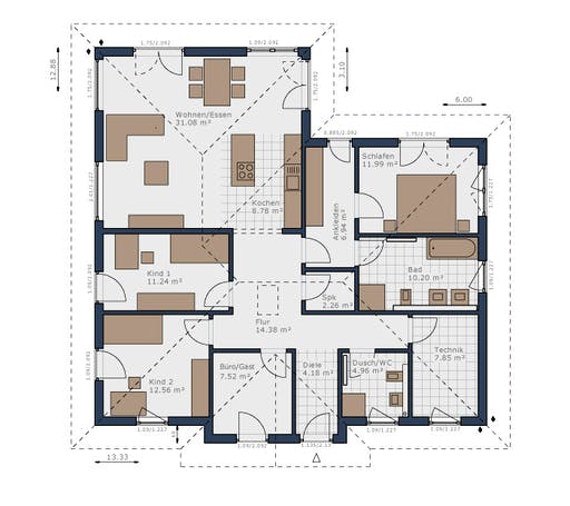 Fertighaus Solitaire-B-130 E1 von Schwabenhaus Schlüsselfertig ab 442764€, Bungalow Grundriss 1