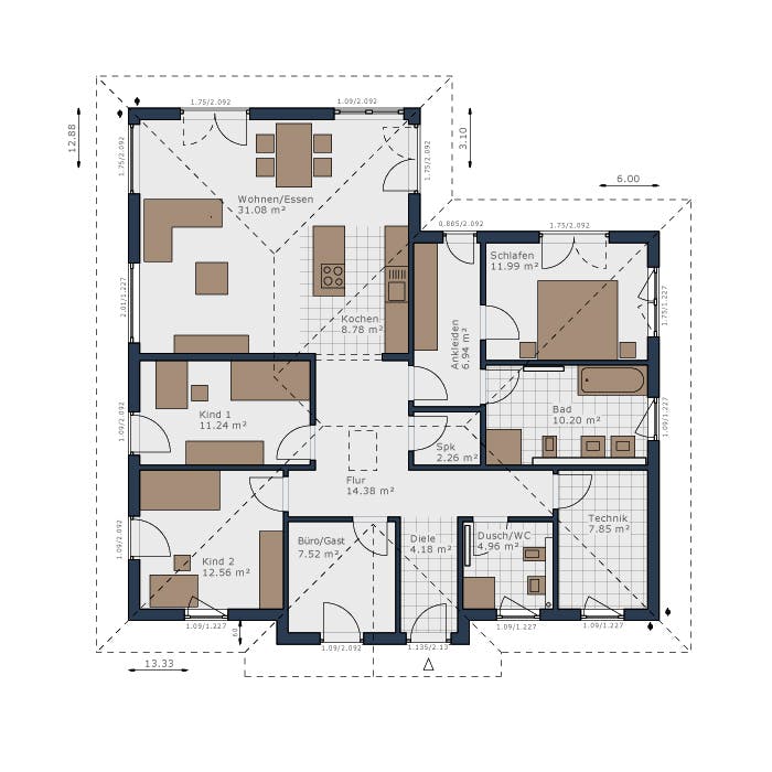 Fertighaus Solitaire-B-130 E1 von SCHWABENHAUS Schlüsselfertig ab 442764€, Bungalow Grundriss 1