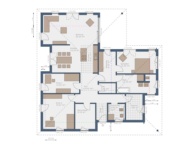 Fertighaus Solitaire-B-130 E4 von SCHWABENHAUS Schlüsselfertig ab 504691€, Bungalow Grundriss 1