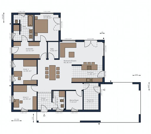 Fertighaus Solitaire-B-150 E4 von Schwabenhaus Schlüsselfertig ab 459222€, Bungalow Grundriss 1
