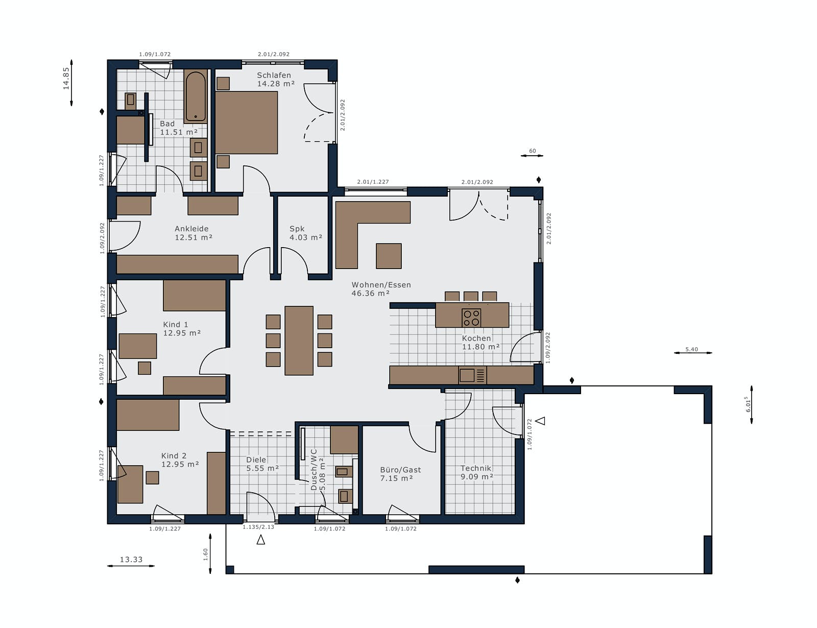 Fertighaus Solitaire-B-150 E4 von SCHWABENHAUS Schlüsselfertig ab 478607€, Bungalow Grundriss 1
