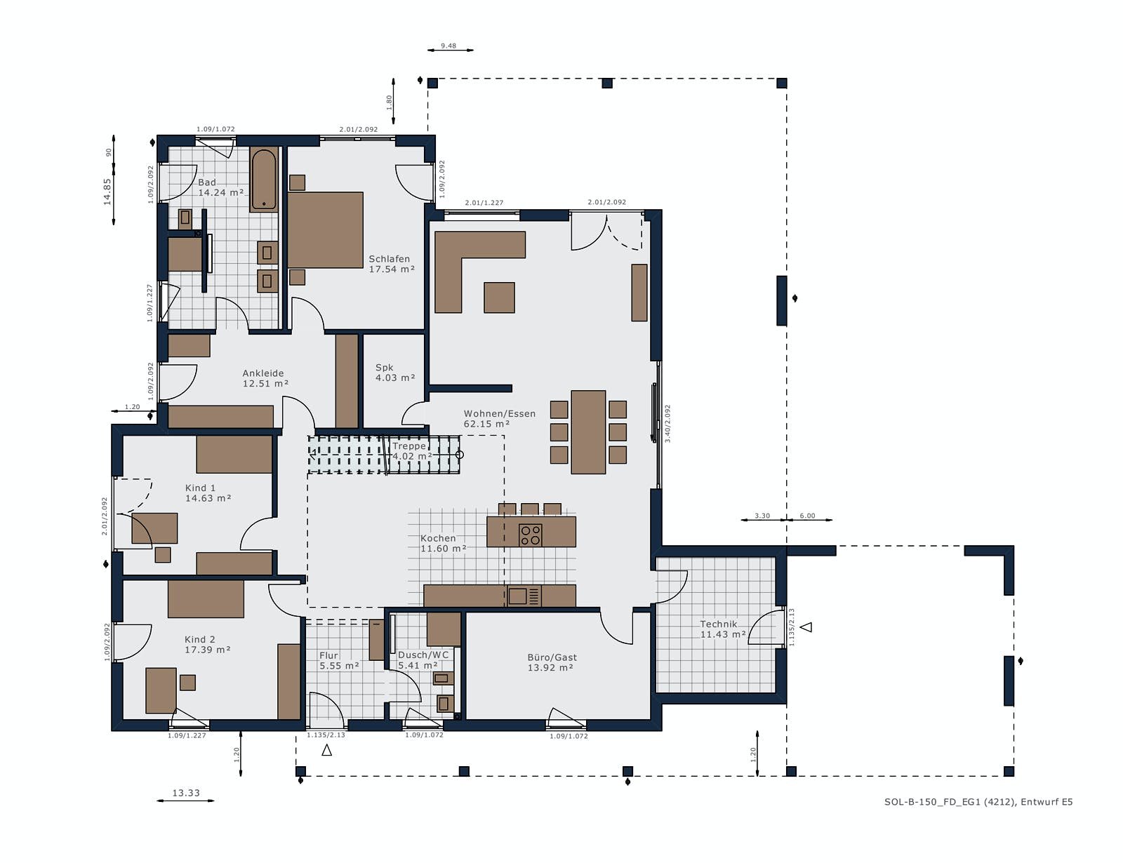 Fertighaus Solitaire-B-150 E5 von SCHWABENHAUS Schlüsselfertig ab 459222€, Bungalow Grundriss 1