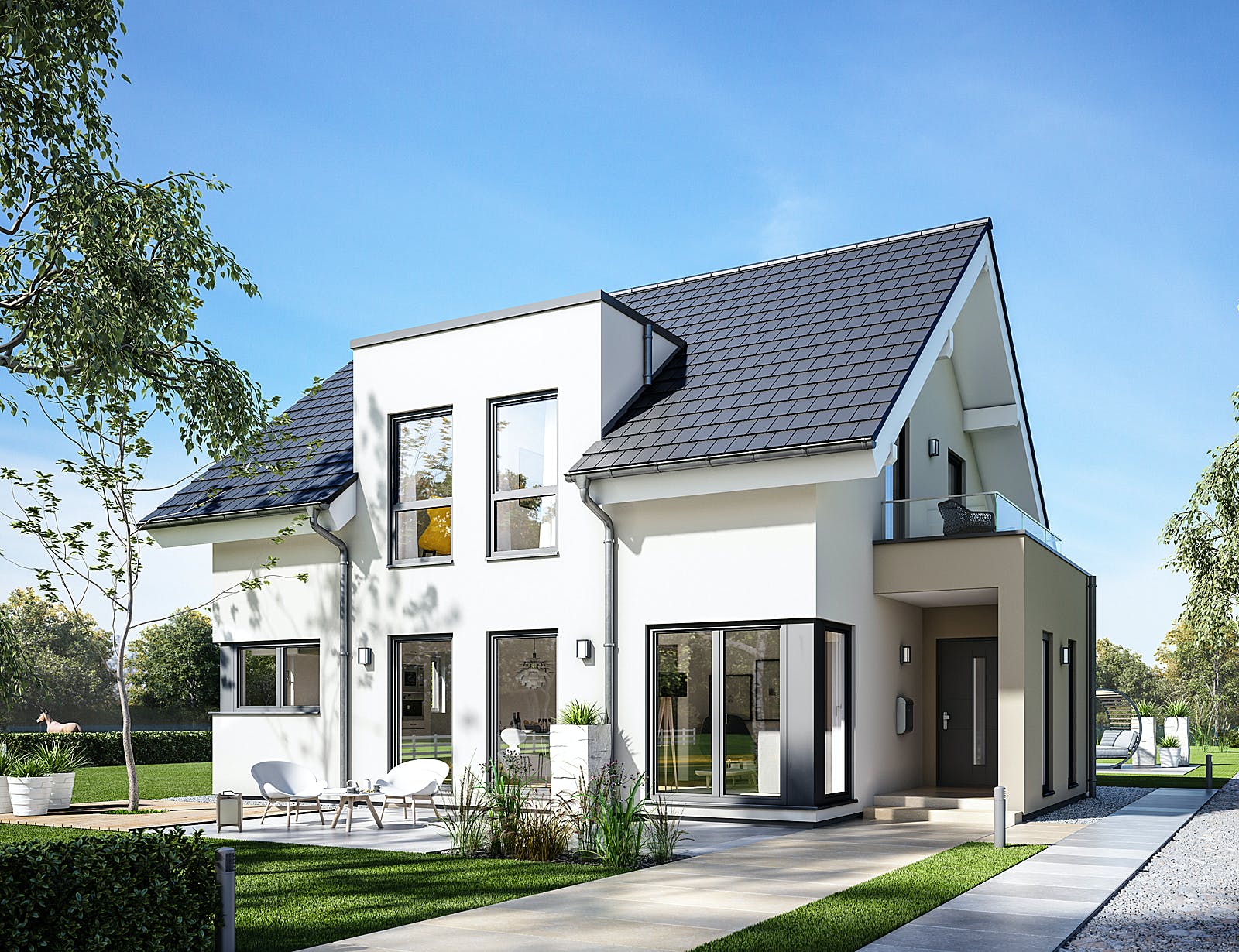 Fertighaus Solitaire-E-145 E2 von SCHWABENHAUS Schlüsselfertig ab 376616€, Satteldach-Klassiker Außenansicht 1