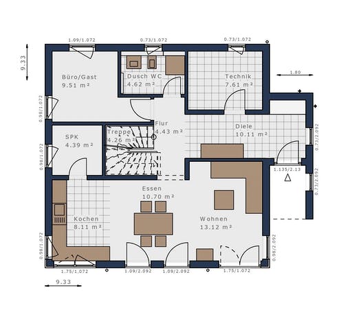 Fertighaus Solitaire-E-145 E2 von Schwabenhaus Schlüsselfertig ab 376616€, Satteldach-Klassiker Grundriss 1