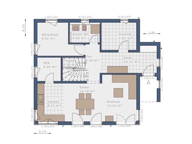 Fertighaus Solitaire-E-145 E2 von SCHWABENHAUS Schlüsselfertig ab 352149€, Satteldach-Klassiker Grundriss 1