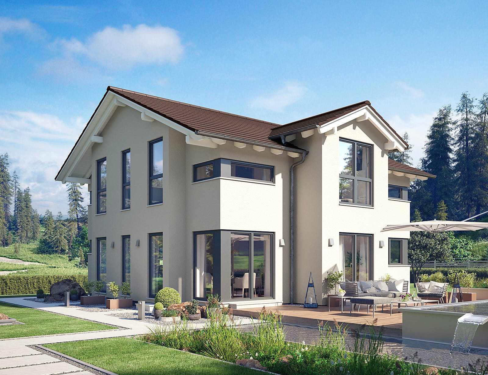 Fertighaus Solitaire-E-145 E5 von SCHWABENHAUS Schlüsselfertig ab 393402€, Satteldach-Klassiker Außenansicht 1