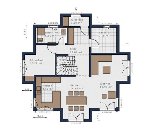 Fertighaus Solitaire-E-145 E7 von Schwabenhaus Schlüsselfertig ab 417033€, Stadtvilla Grundriss 1