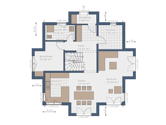 Fertighaus Solitaire-E-145 E7 von SCHWABENHAUS Schlüsselfertig ab 436394€, Stadtvilla Grundriss 1