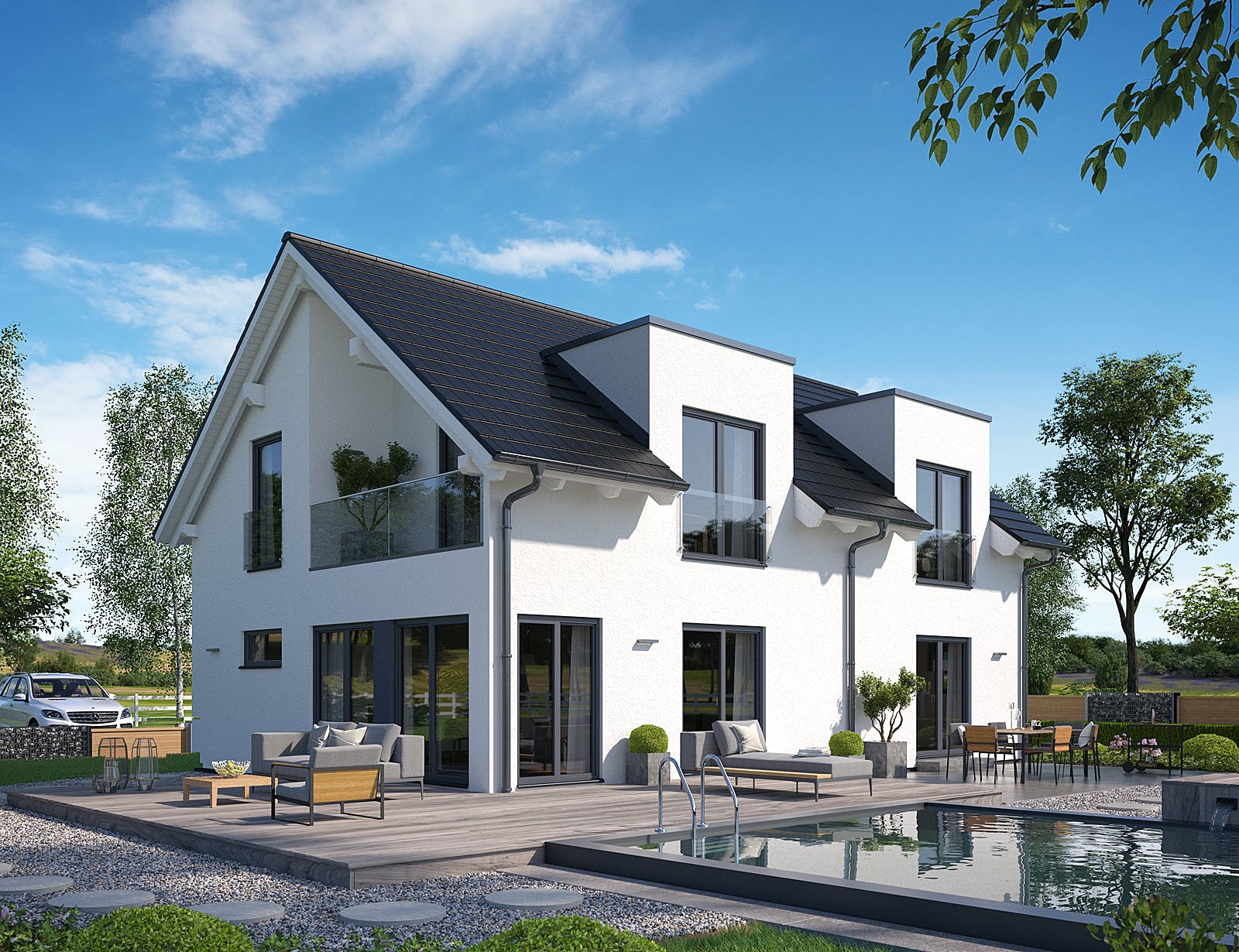 Fertighaus Solitaire-E-155 E1 von SCHWABENHAUS Schlüsselfertig ab 394596€, Satteldach-Klassiker Außenansicht 1