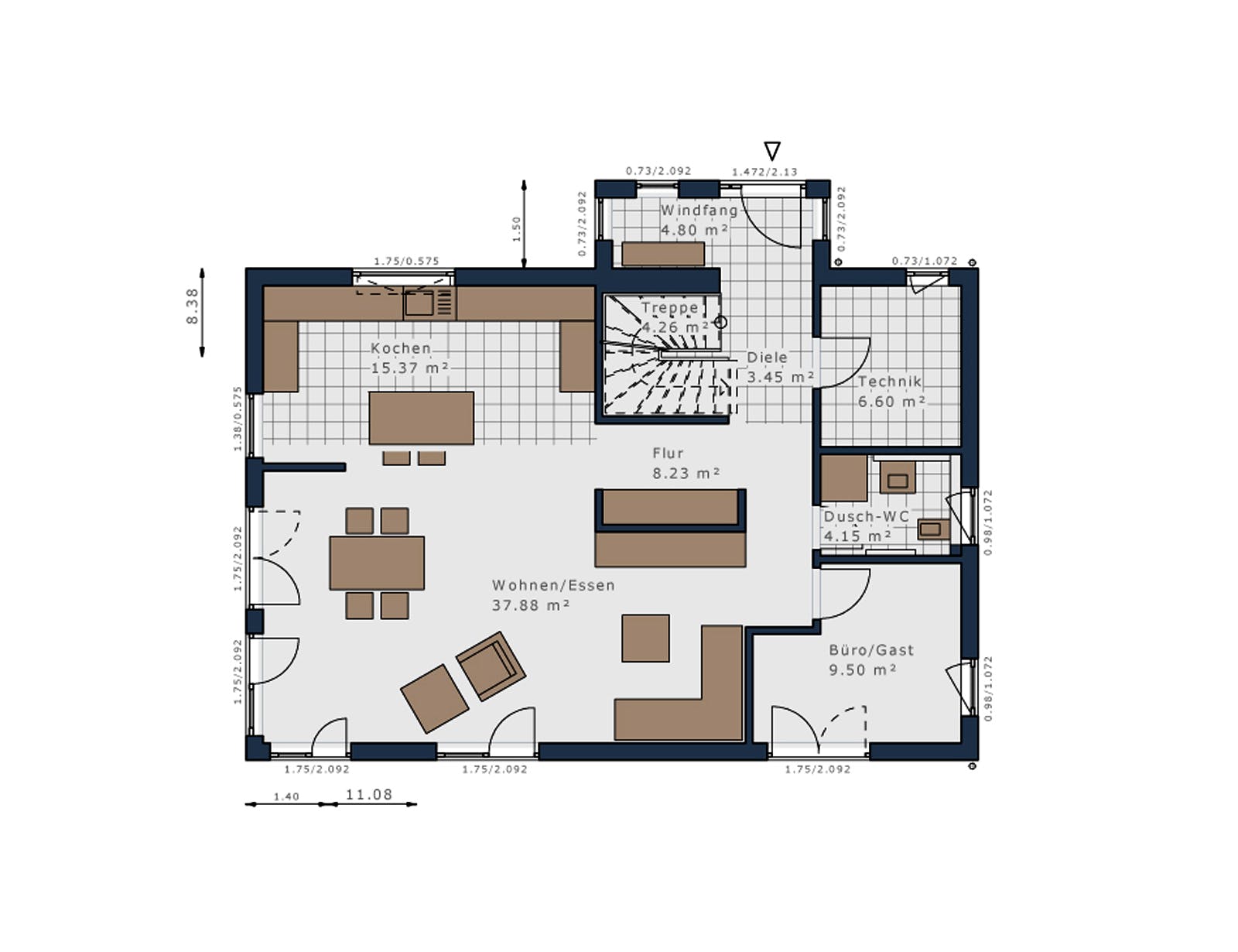 Fertighaus Solitaire-E-155 E1 von SCHWABENHAUS Schlüsselfertig ab 394596€, Satteldach-Klassiker Grundriss 1