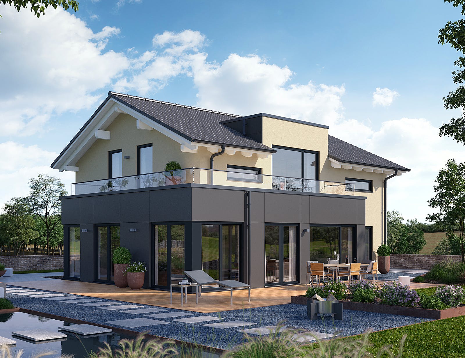 Fertighaus Solitaire-E-155 E4 von SCHWABENHAUS Schlüsselfertig ab 399762€, Satteldach-Klassiker Außenansicht 1
