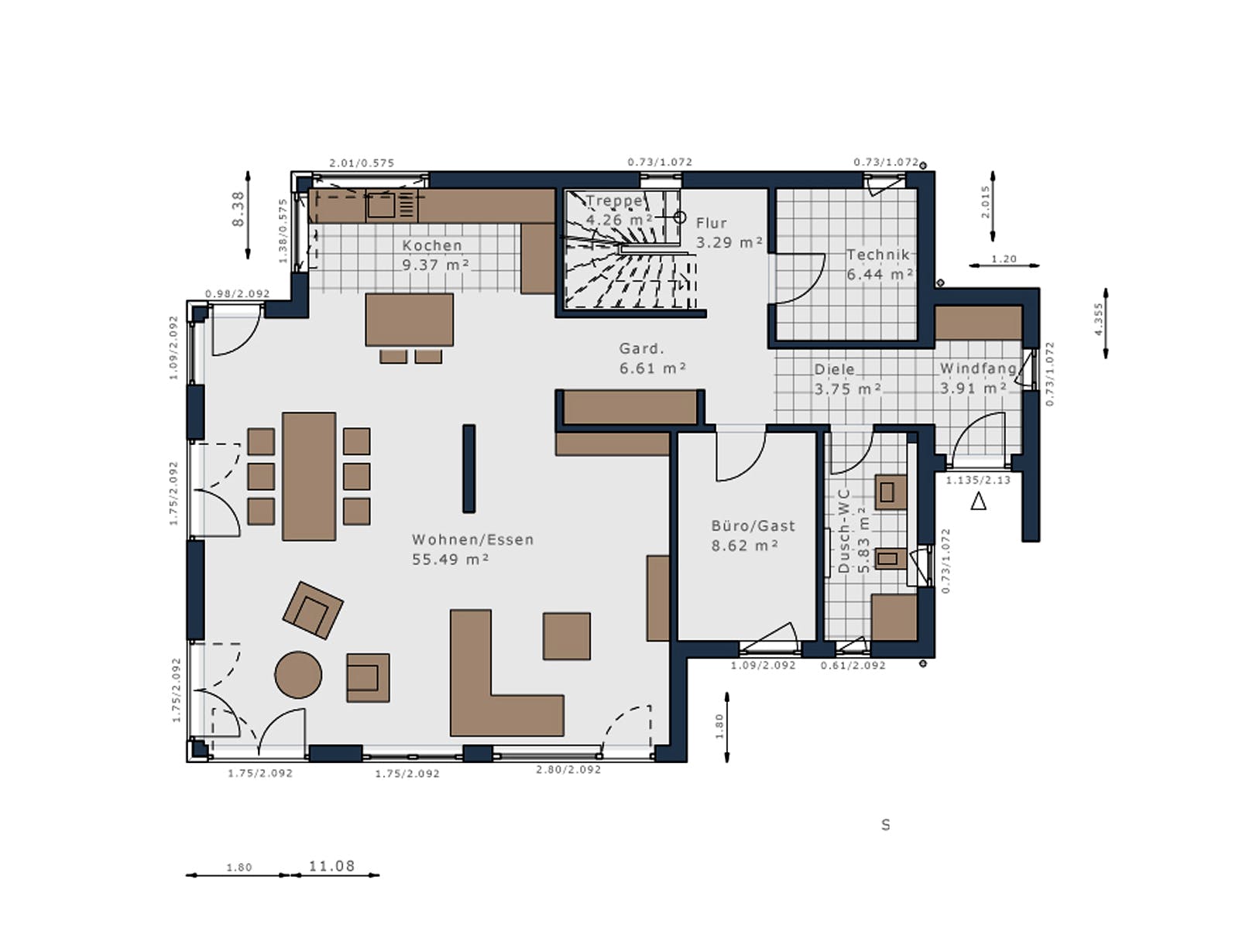 Fertighaus Solitaire-E-155 E4 von SCHWABENHAUS Schlüsselfertig ab 399762€, Satteldach-Klassiker Grundriss 1