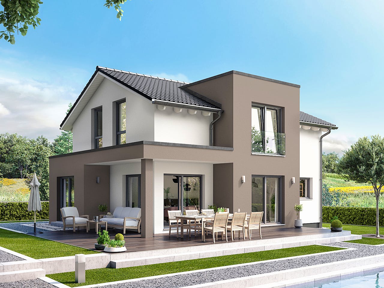 Fertighaus Solitaire Einfamilienhäuser von SCHWABENHAUS Schlüsselfertig ab 348208€, Satteldach-Klassiker Außenansicht 1