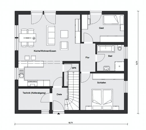 Fertighaus E 10-087.5 - Klassischer Bungalow von SchwörerHaus Schlüsselfertig ab 246824€, Bungalow Grundriss 1